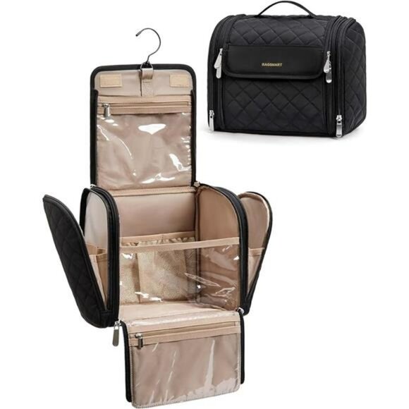 Black Hanging Makeup Bag Travel Organizer Large Cosmetic Toiletry Case Women - Picture 7 of 7